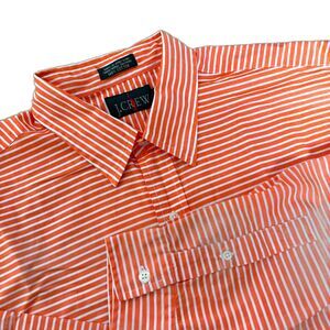 Vtg J.Crew Oarsman Orange White Stripe Button Up Shirt Men’s L Hong Kong Preppy